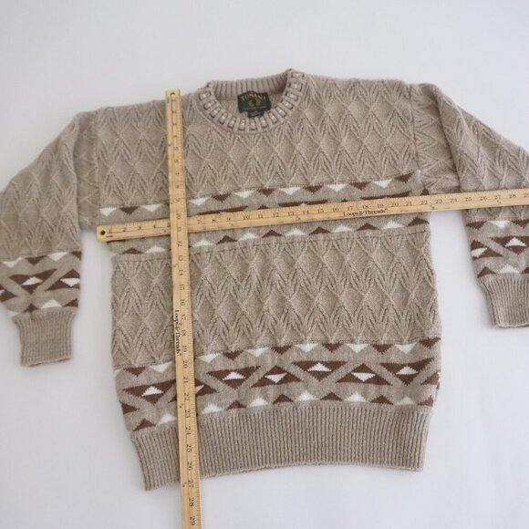 Vintage '90S Tosani Tan Brown 3D Eclectic 30% Wool Crewneck Knit Sweater Large - Picture 3 of 10
